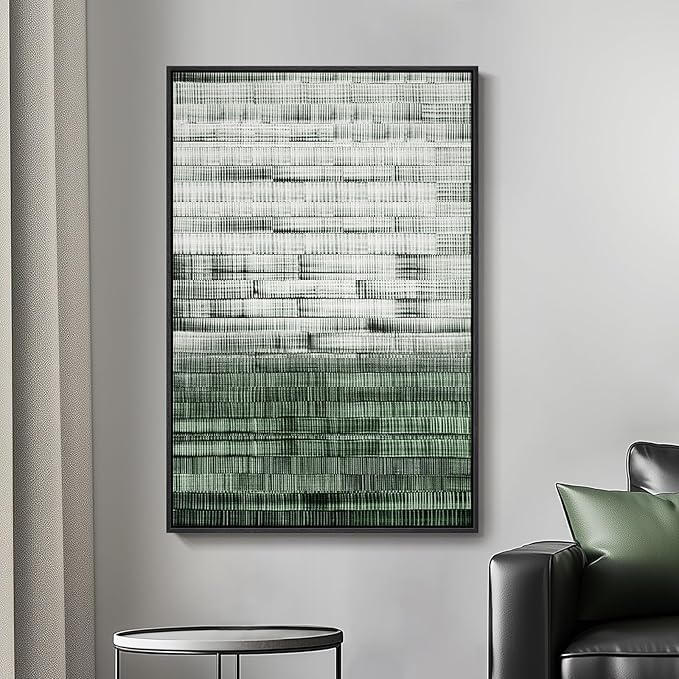 Framed Green Abstract Canvas Wall Art, Modern Art Prints Paintings Artwork for Walls, Minimalist Dark Sage Green Pictures for Living Room Dining Room Bedroom Office Bathroom Wall Decor 24x36 In