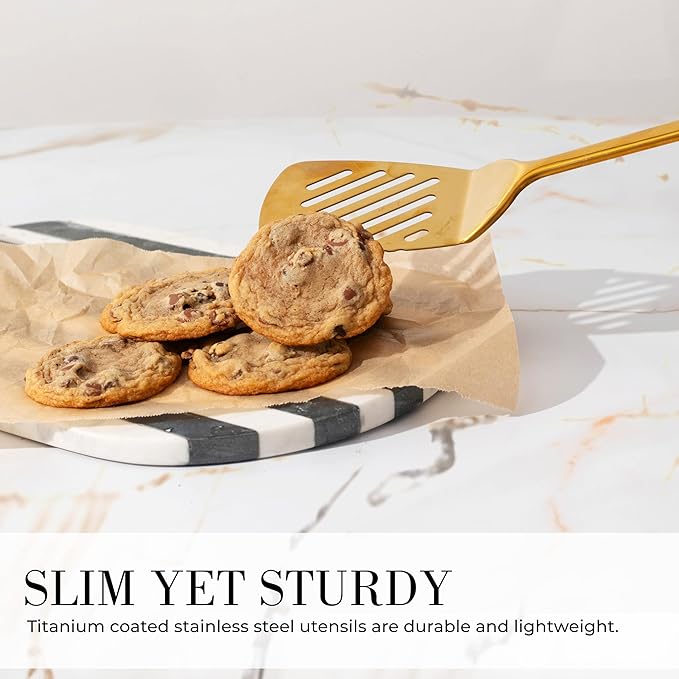 Gold Cooking Utensils with Measuring Cups and Spoons Set - 13-Piece Luxury Gold Kitchen Accessories Includes Metal Measuring Cups and Spoons for Baking, Cooking, and Elegant Kitchen Decor