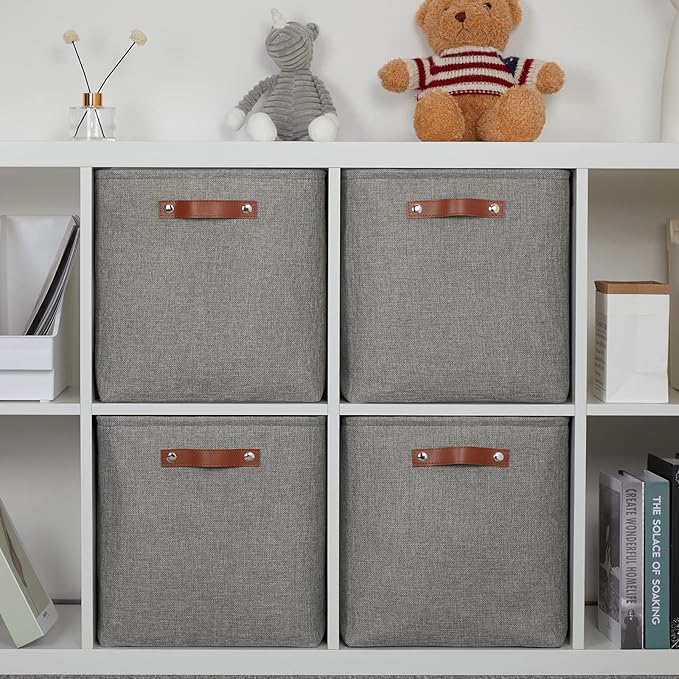 DULLEMELO Cube Storage Boxes,13 inch Fabric Baskets Closet Storage Bins for Home Organization and Storage,Stackale Gift Baskets Empty for Nursery Clothes Toys Kids Storage(Grey)
