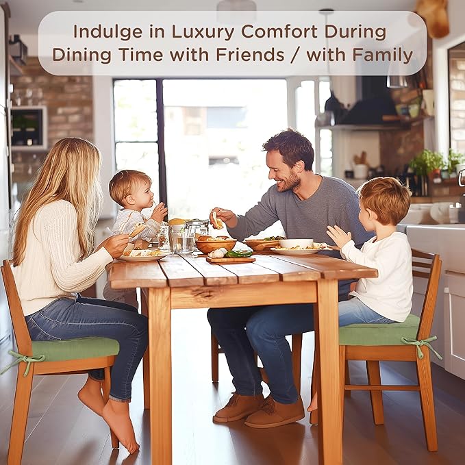 Codi 6 Pack Dining Chair Cushions, Thick Chairs Pads for Indoor Kitchen Room - Washable, Non-Slip Seat Cushion with Ties, 16.5"x16.5"x 3.5", Set of 6, Sage