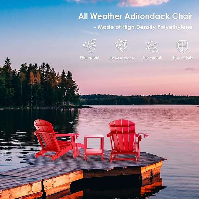 GREENVINES Adirondack-Ottoman | Set of 2 | HDPE Plastic | Outdoor Footrest | All Weather | Foot Rest | Foot Stool | Red | for Adirondack Chair | for Patio Backyard Pool