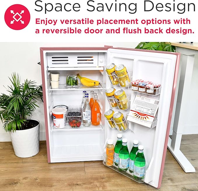 Frigidaire EFR376 Retro Bar Fridge Refrigerator with Side Bottle Opener, 3.2 cu. Ft, Pink/Coral