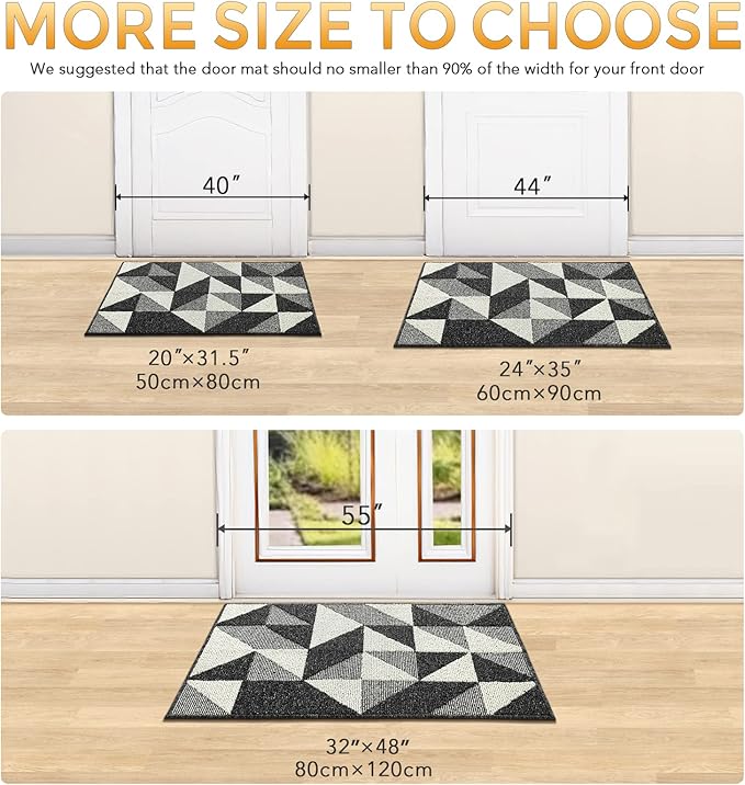 hicorfe Indoor Doormat,24"x35" Front Back Door Mat Rubber Backing Non Slip Door Mats,Low-Profile Absorbent Resist Dirt Entryway Doormat Inside Floor Mats for Entrance