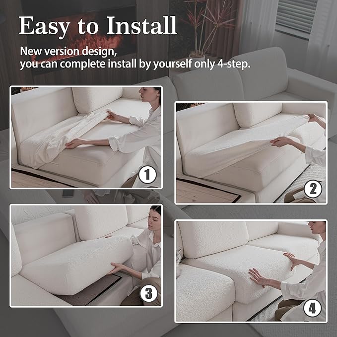 Couch Cushion Covers for Sectional Sofa, Stretch Soft Sofa Slipcovers Washable Wear-Resistant Universal Furniture Protector for Living Room(1 Piece Back Couch Cover, Ivory)