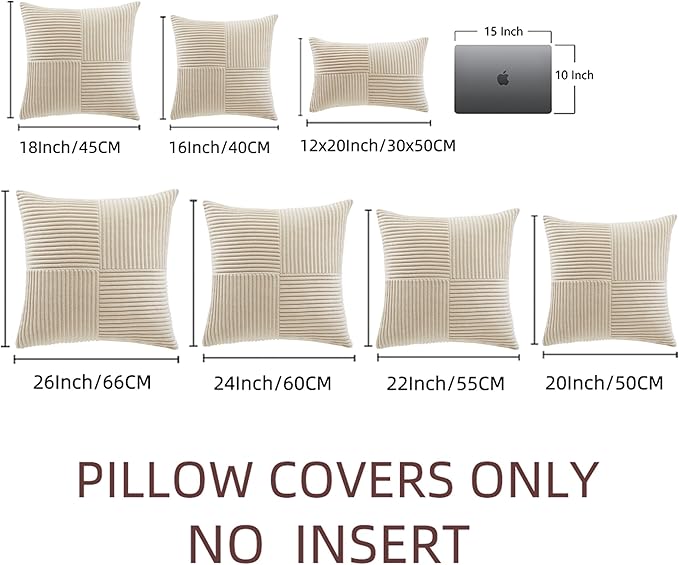 Fancy Homi 2 Packs Tan Decorative Throw Pillow Covers 18x18 Inch for Living Room Couch Bed, Rustic Farmhouse Boho Home Decor, Soft Corss Corduroy Patchwork Textured Square Beige Cushion Case 45x45 cm