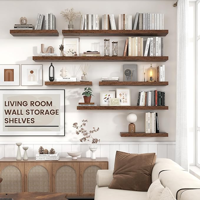 Floating Shelves for Wall, Large Wall Mounted Shelves with Invisible Brackets, Long Wood Floating Shelf for Living Room, Bedroom, Kitchen, (Brown, 55" W x 9" D x 1.5" H)