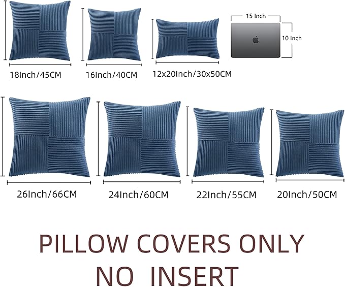 Fancy Homi 2 Packs Dusty Blue Decorative Throw Pillow Covers 16x16 Inch for Living Room Couch Bed Sofa, Farmhouse Boho Home Decor, Soft Corss Patchwork Corduroy Textured Square Cushion Case 40x40 cm