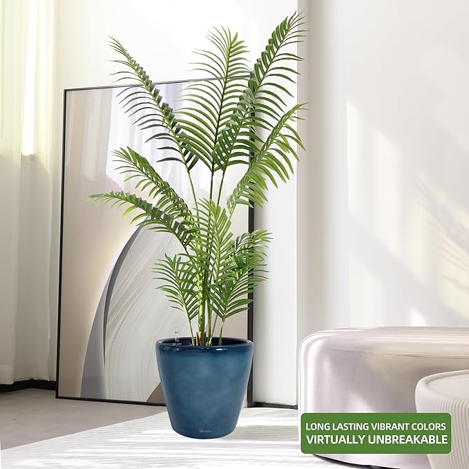 Dexceder 13x12 Self Watering Planter with Wheels Indoor Outdoor, Inner Pot Design, Thickened Large Floor Standing Flower Plant Pot with Water Level Indicator (Grayish Green Gradient)