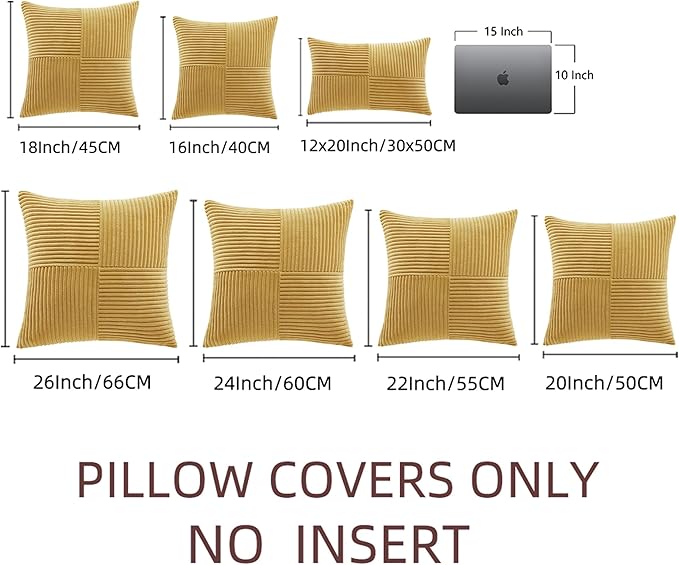 Fancy Homi 2 Packs Mustard Yellow Decorative Throw Pillow Covers 18x18 Inch for Living Room Couch Bed, Farmhouse Boho Home Decor, Soft Corss Corduroy Patchwork Textured Accent Cushion Case 45x45 cm