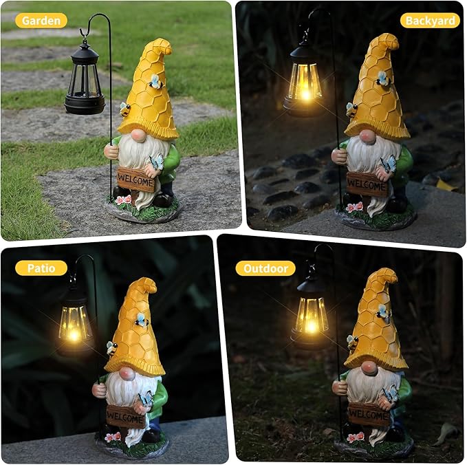 Gnome Garden Decor Statue Mom Dad Gifts Garden Accessories Garden Gnomes Outdoor Lights Solar Resin Gnomes Home Decorations for Patio,Yard,Lawn Ornament