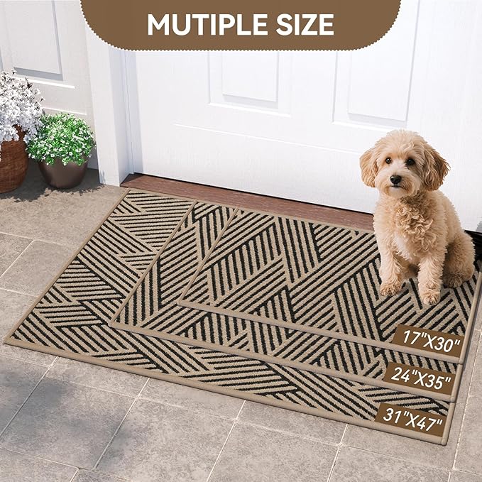 Front Door Mat Outside Entrance, Non Slip Rubber Backing, Trap Dirt and Moisture, Easy Clean Low Profile Welcome Floor Mats for Patio Porch Indoor Outdoor Entry Mat, 17x30 Inch, Brown