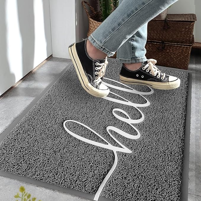 Door Mat (32"x20",Grey), Durable Welcome Mat Low Profile Floor Mat Front Doormat Non Slip Mats Entrance Rectangular Easy to Clean Doormat, for Entryway, Patio, High Traffic Areas