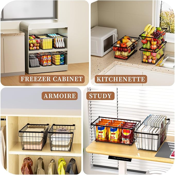 Freezer Organizer Bins,Upgraded Bottom Leak-Proof net,4 Pack,Encryption and Hardening ,Deep Freezer Organizer Bins for 5 to 7 Cu.FT Small Chest Freezer, Easy Get Bottom Foods