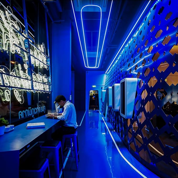 GZBtech Flexible LED Neon Rope Lights 50FT,AC 110-120V Waterproof Strip Light, 120 LEDs/M Cuttable Connectable Neon Lighting for Indoor Outdoor Home Decor/Commercial Building Use-Blue 15M