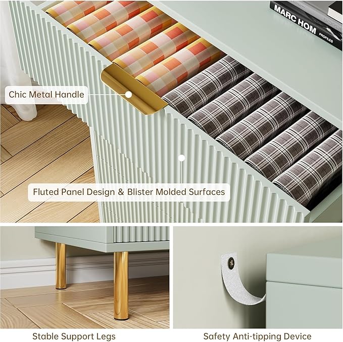 GAOMON 6 Drawer Dresser, Wood Chest of Drawers Organizer Storage with Gold Handle, Large Storage Cabinet, Modern Design Dresser for Bedroom, Living Room, Closet, Hallway, Entryway, Green