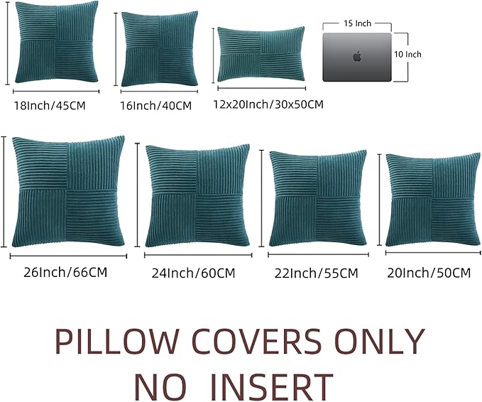 Fancy Homi 2 Packs Teal Decorative Throw Pillow Covers 18x18 Inch for Living Room Couch Bed Sofa, Rustic Farmhouse Boho Home Decor, Soft Corss Corduroy Patchwork Textured Square Cushion Case 45x45 cm