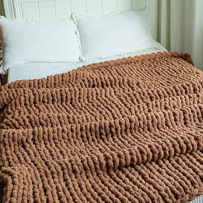 Chunky Knit Blanket - Luxury Soft Cozy 40 * 50 Throw Blanket,100% Woven Blanket Rope Knot Throw Blanket for Couch, Sofa, Home Decor, Gift - Machine Washable(Brown)