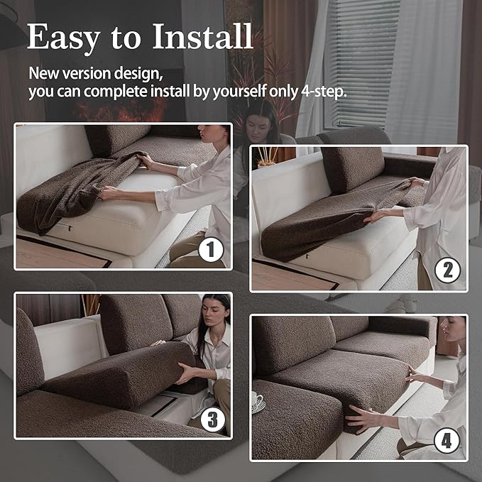 Couch Cushion Covers for Sectional Sofa, Stretch Soft Sofa Slipcovers Washable Wear-Resistant Universal Furniture Protector for Living Room(1 Piece Large Cover, Brown)