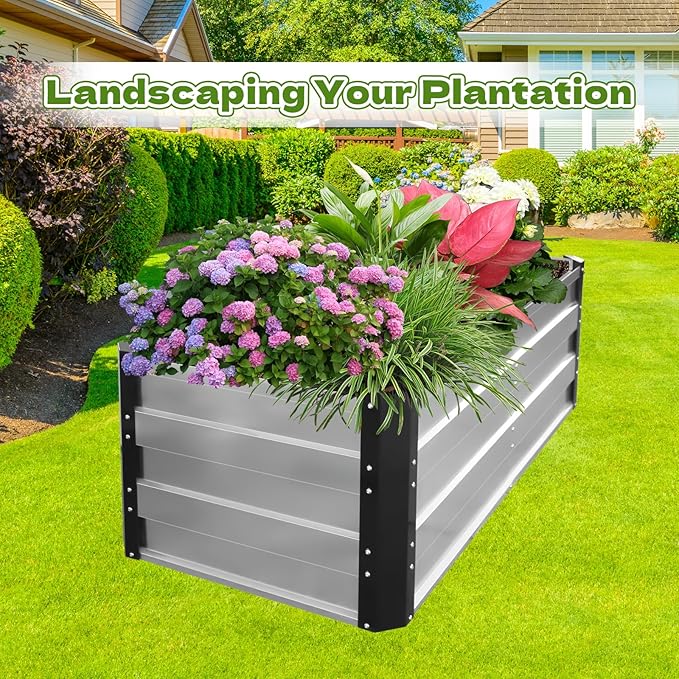 Galvanized Raised Garden Bed 6x3x2 Ft Outdoor Garden Planter Boxes Bottomless for Vegetables, Flowers, Herbs and Succulents Large Metal Raised Garden Bed (Sliver, 72''W×24''H×36''D)