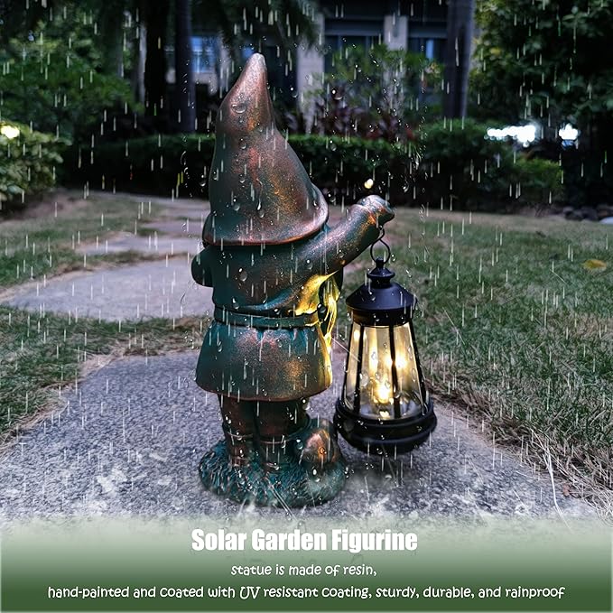 Gnomes Garden Statue Outdoor Décor with Solar Lights Lantern,Gnome Solar Light Figurines Outside Decorations for Yard,Lawn Patio, Balcony, Unique Housewarming Gifts
