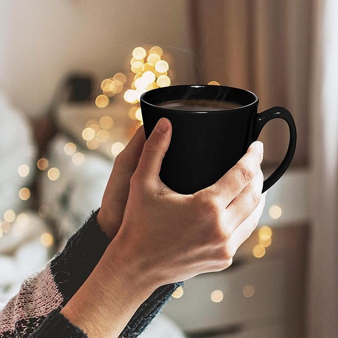 DISCOUNT PROMOS Glossy Ceramic Latte Coffee Mug 12 oz. Set of 10, Bulk Pack - Perfect for Tea, Espresso, Cappuccino, Hot Cocoa - Black