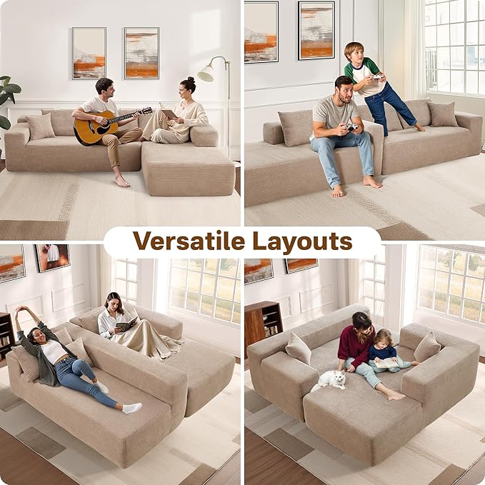 104" Cloud Sectional Couches for Living Room,L Shaped Boneless Couch in A Box,Sleeper Sofa with Comfy Chaise No Assembly Required,Camel