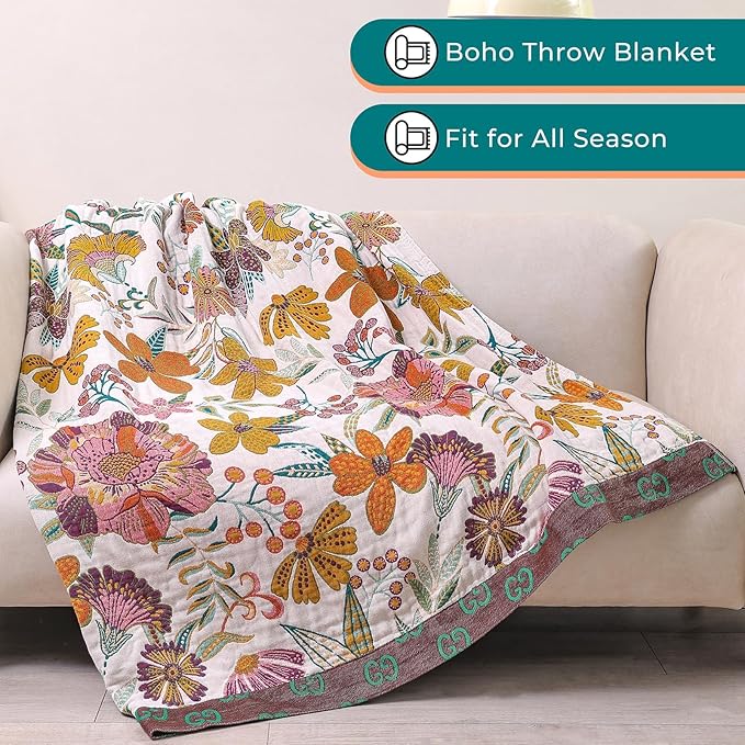 Cotton Throw Bed Blanket 90''x98'', Soft Lightweight Breathable Muslin Blanket for Couch, Bed, Travel, Picnics, All Season Gauze Blanket, Home Decor