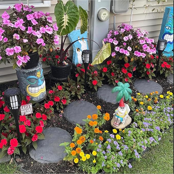 Ei Circular 15.5” Stepping Stones with Ground Stakes - Home or Garden Step Stones for Outdoor Walkway or Pathway Pavers - Resin Material (4, Light Grey Stone)