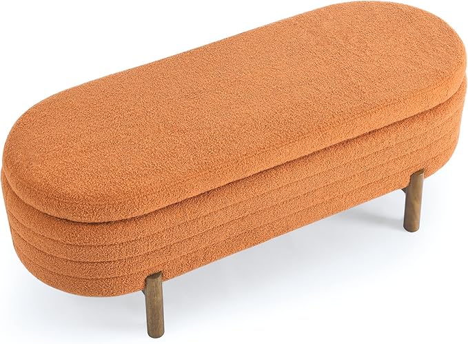 Furniliving 46” Storage Benches, End of Bed Bench with Button-Tufted Large Upholstered Storage Ottoman Teddy Window Bench with Storage Shoe Cabinet Bench, for Bedroom, Entryway, Closet, Orange