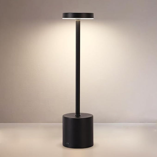 Cordless Table Lamp, 5000mAh Rechargeable Battery Powered LED Desk Lamp, Portable Touch Control Outdoor Table Lamps,3 Color Dimmable Light for Restaurant, Patio, Bedroom, Night Lamp (Black)