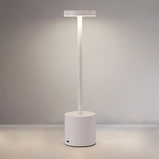 Cordless Table Lamp, 5000mAh Rechargeable Battery Powered LED Desk Lamp, Portable Touch Control Outdoor Table Lamps,3 Color Dimmable Light for Restaurant, Patio, Bedroom, Night Lamp (White)