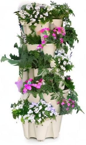 Greenstalk Patented Large 5 Tier Vertical Garden Planter with Patented Internal Watering System Great for Growing a Variety of Strawberries, Vegetables, Herbs, & Flowers (Stunning Stone)