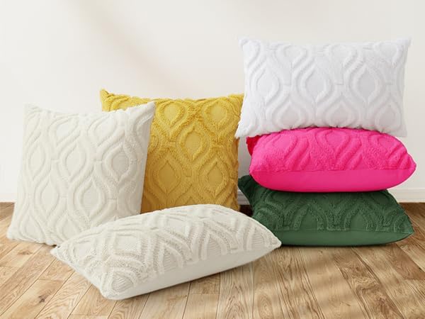 decorUhome Throw Pillow Covers 12x20 Inch Set of 2, Soft Plush Decorative Faux Fur Forest Elf Solid Couch Pillow Covers, Accent Farmhouse Neutral Lumbar Euro Pillow Cases for Sofa Bed Living Room