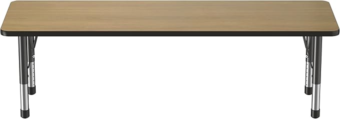 Factory Direct Partners FDP Rectangle (24 x 60 inch) Classroom Table with Adjustable Chunky Toddler Legs (15-24 in); Preschool, Kinder and Daycare Furniture - Pasadena Oak Top/Black Edge and Legs