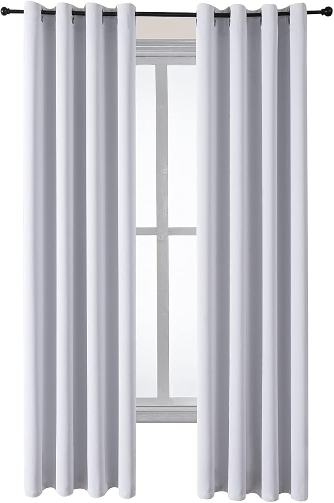 ChrisDowa Grommet Room Darkening Curtains for Bedroom and Living Room - 2 Panels Set Thermal Insulated Blackout Curtains (Greyish White, 52W x 72L)