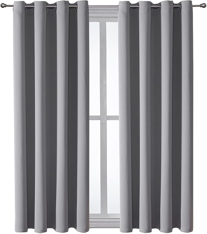 ChrisDowa Grommet Blackout Curtains for Bedroom and Living Room - 2 Panels Set Thermal Insulated Room Darkening Curtains (Light Grey, 52W x 45L )