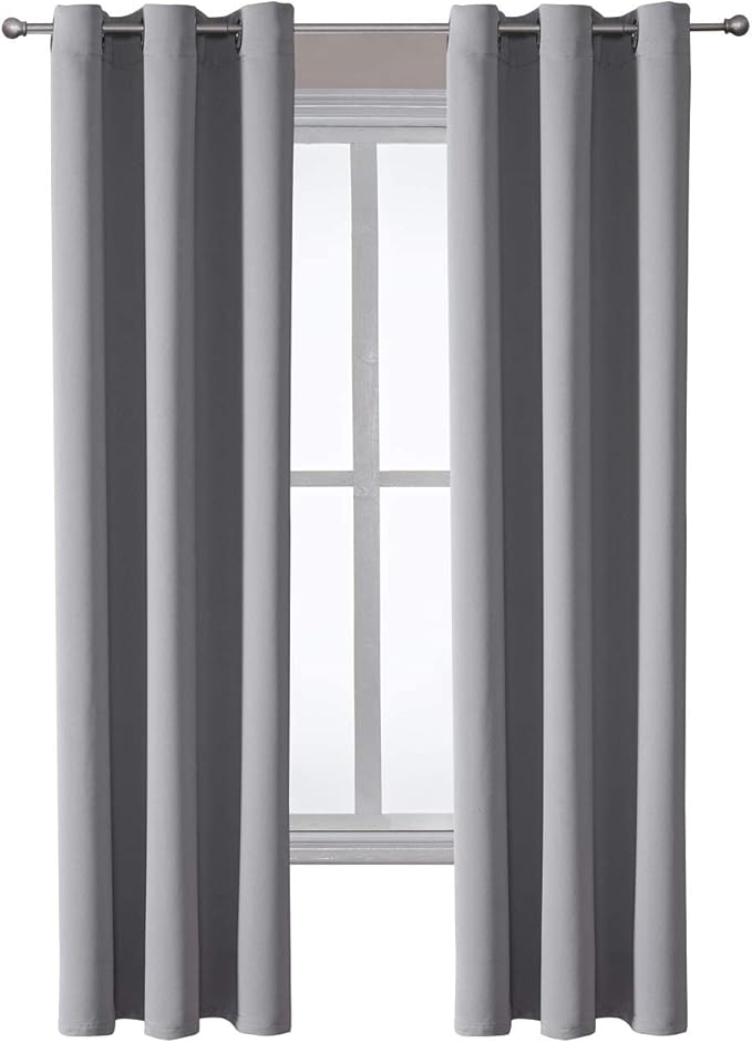 ChrisDowa Grommet Blackout Curtains for Bedroom and Living Room - 2 Panels Set Thermal Insulated Room Darkening Curtains (Light Grey, 42W x 84L)