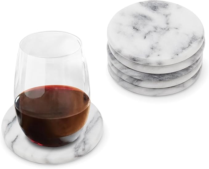 Fox Run 48749 Natural White Polished Marble Stone Coasters, Set of 6