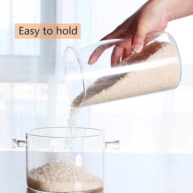 Glass Rice Storage Containers, 60 FL OZ (1800ml) Kitchen Food Jars with Airtight Lid, Stackable Clear Pantry Canister for Coffee Bean, Pet Treat, Flour, Loose Tea and More