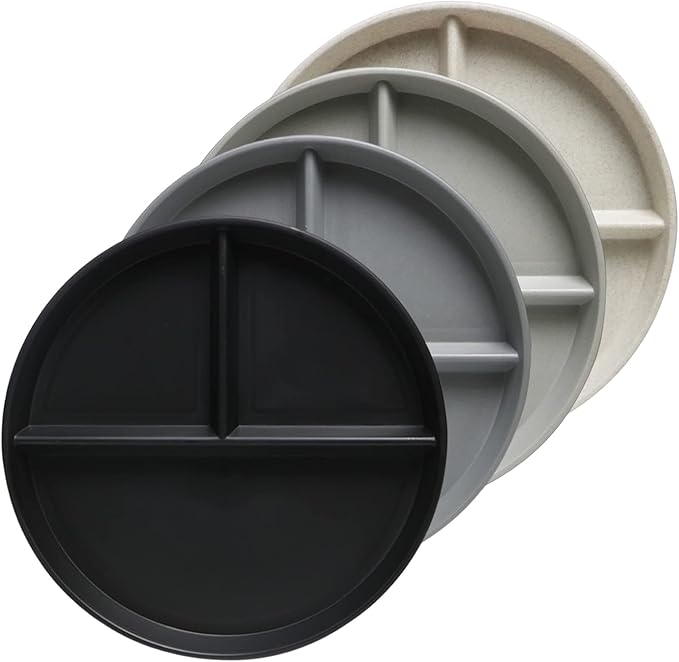 greenandlife 9 Inch (4PCS) Unbreakable Divided Plates for Kids Adults, Dishwasher & Microwave Safe Compartment Plate, Lightweight Reusable Plastic Portion Control Plates, BPA Free and Healthy