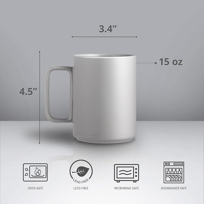 E-liu Porcelain Tea Mugs Coffee Mug Set, Large 15 Ounces Cups for Coffee, Tea, Cocoa, and Mulled Drinks, Set of 6, Grey