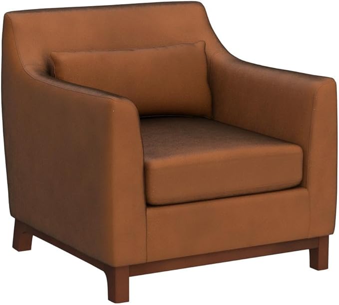 Extra Deep Accent Chair, Fabric Upholstered Comfy Reading Armchair for Living Room, Bedroom Single Seat Sofa Chair with Wood Base, Curry