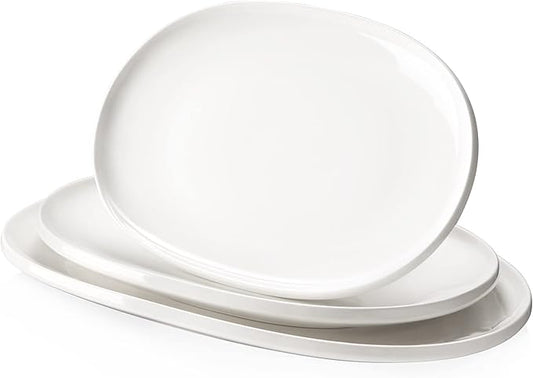 DOWAN Large Serving Platter, 16"/14"/12" Porcelain Platters for Entertaining Wedding Party, White Oval Plates Set of 3, Serving Dishes for Serving Food, Housewarming Gifts