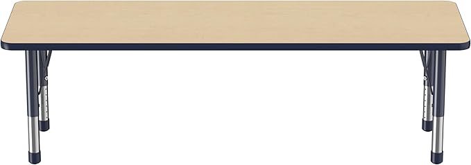 Factory Direct Partners FDP Rectangle Activity School and Classroom Kids Table (24 x 72 inch), Chunky Toddler Legs, Adjustable Table Height 15-24 inches - Maple Top and Navy Edge