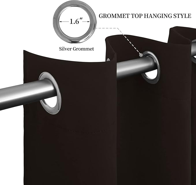 Easy-Going Blackout Curtains for Bedroom, Solid Thermal Insulated Grommet and Noise Reduction Window Drapes, Room Darkening Curtains for Living Room, 2 Panels (52x46 in,Dark Brown)