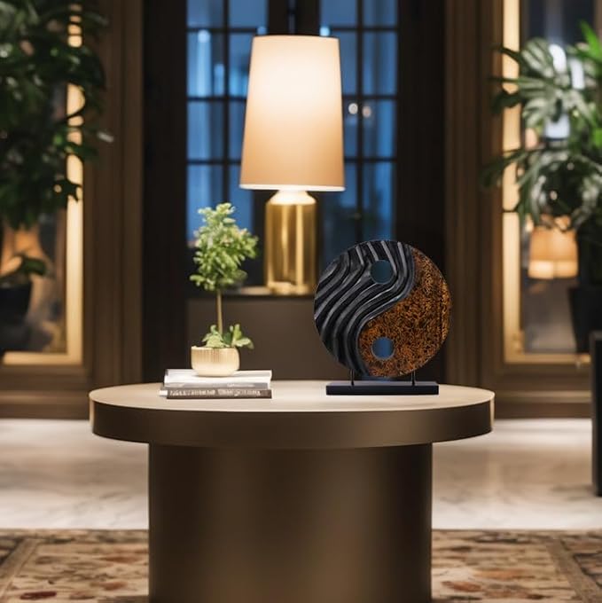 Decozen Handcrafted Solid Wood Yin Yang Sculpture Ideal for Home, Mantel, Fireplace, and Foyer Decor - Valentines Day Gifts