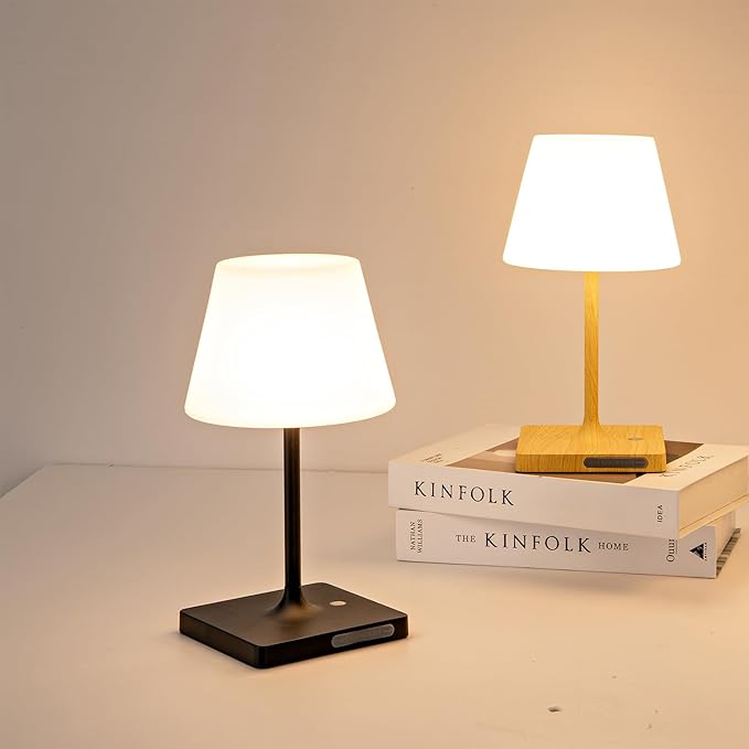 Cordless Table lamp, Outdoor Battery Operated Rechargeable Desk lamp,Waterproof Shower Lamp,4000mAh LED 3 Colors Dimmable Touch Lamps for Camping Patio Courtyard Bedroom-Wood