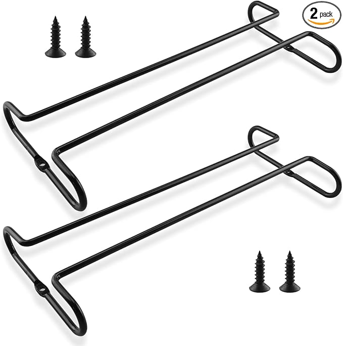 Enenes Heavy Duty Metal Stemware Rack 2 Pack, 10.3 Inch Under Cabinet Hanging Wine Glass Holder for Kitchen Bar, Organize Cups, Goblets, Wine Glasses