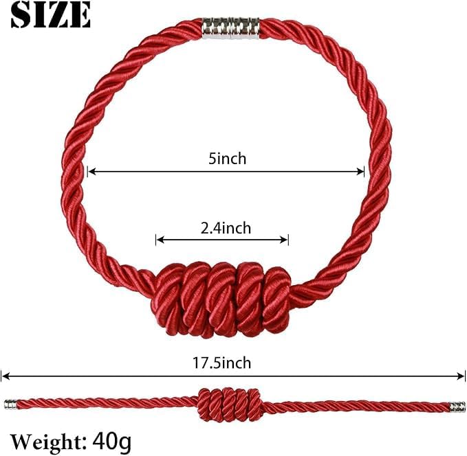 Fenghuangwu 4Pack Magnetic Curtain Tiebacks – Bohemian Style Handmade Woven Tie-Backs for Drapes,Elegant Exquisite Knot Holdbacks,Outdoor Boho & Modern Home Decor -Red