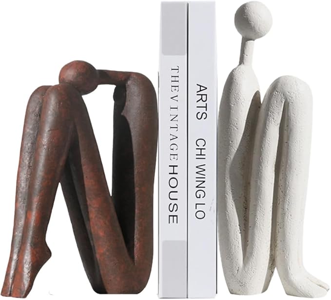 Decorative Bookends for Heavy Books, Thinker Statue Book Holders for Shelves & Office Desk, Abstract Decor Aesthetic Book Ends Stoppers, Modern Bookshelf Decoration